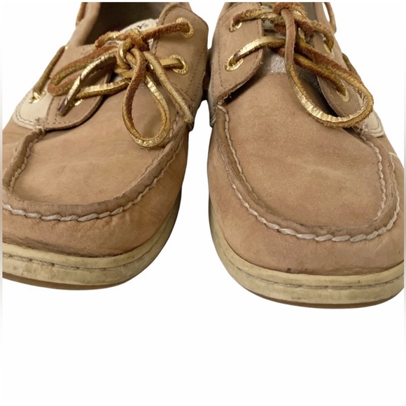 Sperry Tan Leather Sparkly Boat Shoes - Picture 3 of 11